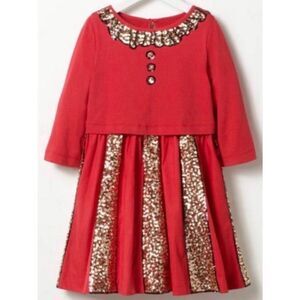 Mini Boden Red Gold Sequin Accents Fancy Dress Sz 7-8